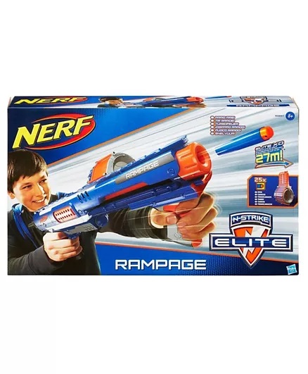 Luiheid Bengelen Zin Nerf N-Strike Elite Rampage Blaster With 25 Darts - Blue Orange - kidzkorner